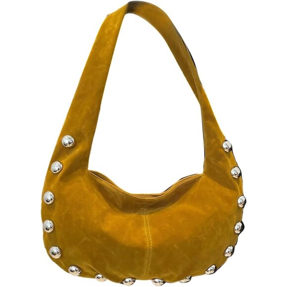 Compact Rivet Suede Underarm Bag - Top Handle Zipper Purse for All Occasions - Picture 1 of 6